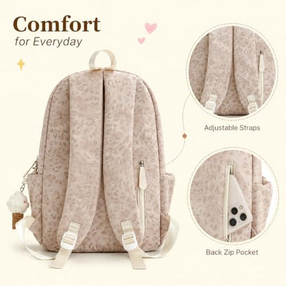 Fashion Cheetah Backpack Shoulder Bag, Trendy y2k Design Daypack Bookbag Leopard Print Coquette Purse Women Men Daily - color: Creamy