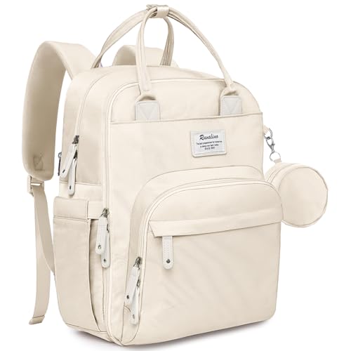 RUVALINO Diaper Bag Backpack-Multifunction Baby Travel Bag with Changing pad, Insulated Bottle Holders & Pacifier Case, Large Capacity, Waterproof, Beige - color: Beige