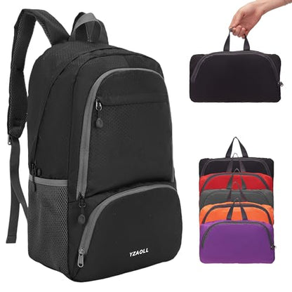 YZAOLL 30L Hiking Backpack Lightweight Day Packs, Packable Backpack for Women Men Travel Camping Vacation,Black - color: E-black