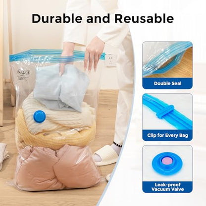 ETENWOLF Vacuum Storage Bags for Travel with Rechargeable Wireless Pump, Vacuum Seal Bags for Clothes and Travel, Space Saver Bags in Carry-On Sizes, Perfect for Luggage and Suitcases, 24 Combo - size: 24 Combo Size-E