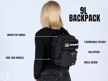 WOLFpak 9L Mini Tactical Backpack (Alpha Black) | Compact, Small Everyday Carry Bag for Gym, School, Travel | Durable, Water-Resistant Daypack with Molle System and Patch Panel - color: Alpha Black