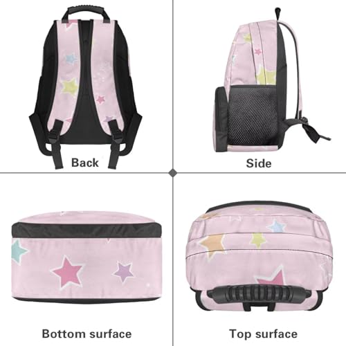 Lightweight 17 Inch Laptop Backpack for High School & College Students - Minimalist Star Print Pink Durable School Bookbag with Adjustable Padded Shoulder Straps & Water Bottle Pocket - color: Minimalist Star Print Pink
