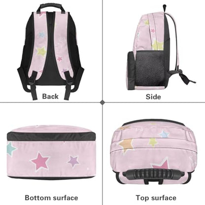 Lightweight 17 Inch Laptop Backpack for High School & College Students - Minimalist Star Print Pink Durable School Bookbag with Adjustable Padded Shoulder Straps & Water Bottle Pocket - color: Minimalist Star Print Pink