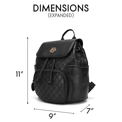 ELLE Compass 10L Vegan Leather Monogram Mini Backpack | Black - color: Black