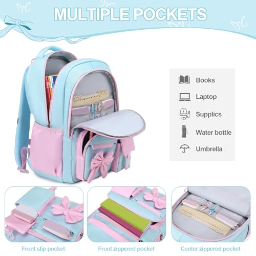 DIGOBAY Backpack for Girls, 3PCS Girls Backpack for School with Lunch Bag Pencil Case, Cute Kids Teens Bookbag for Kindergarten Elementary Preschool Middle School - color: Blue-green-pink