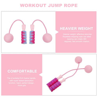 Cordless Weighted Jump Rope for Fitness, Mute Tangle-free Ropeless Skipping Rope with Large Ball, Indoor Workout Exercise Equipment for Men and Women