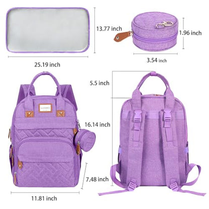 LANDICI Diaper Bag Backpack, Multifunction Baby Diaper Bags with Changing Pad, Stroller Straps & Pacifier Case, Travel Essentials Back Pack for Mom Dad Boy Girl, Large Capacity, Waterproof, Lavender - color: Lavender