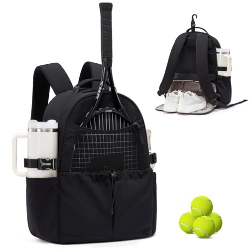 LOVEVOOK Tennis Bag for Women & Men, Fits 27" Rackets, Tennis Backpack with Ventilated Shoe Compartment & Wet Pocket, Ideal for Pickleball, Padel - color: Black, size: 32L 1-2 Rackets