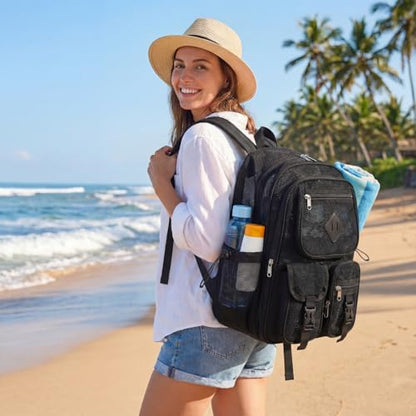 Black Mesh Backpack for Girls Boys, Mesh Bookbags Heavy Duty Semi-Transparent School Bag for College, Travel, Beach, Swimming, Sports - color: Black