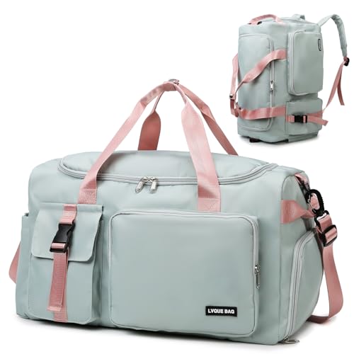 Eslcorri Gym Duffle Bag for Women Men, Sports Backpack with Wet & Shoe Compartment, Fitness Overnight Weekender Bag for Yoga, Swim, Travel (Style B, GreenPink) - color: 42L-GreenPink, style: Style B