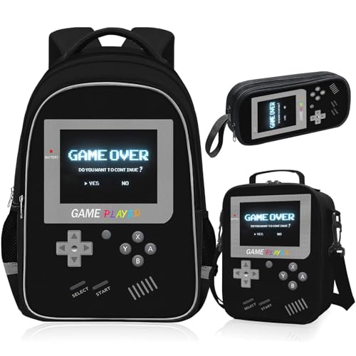 TILYTADLY School Backpack For Boys - Gamer Boys Backpack For Kids Children Teens Elementary Middle School - Ages 6-18，17″ - color: 1-black-set1