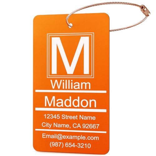Luggage Tags for Suitcase - Personalized Engraved Metal Tag for Cruise Travel - Custom Name Tags Suitable for Bags and Backpacks Oranges - color: Orange, size: Vertical (2x3.5")
