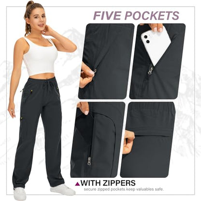 Womens Hiking Pants Quick Dry UPF 50 Lightweight Travel Golf Cargo Safari Pants Zipper Pockets - color: Dark Grey, size: X-Small Tall