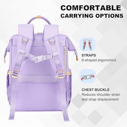 AIJIEKE Lunch Backpack for Women, 15.6 Inch Laptop Backpack with Detachable Insulated Cooler Lunch Box, 2-in-1 Water Resistant Work Computer Bag for Nurse Teacher College Commute, Purple - color: Purple