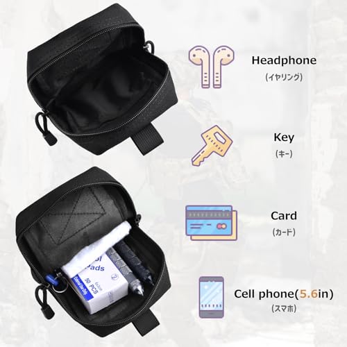 Azarxis Molle Pouches, Tactical Compact EDC Small Utility Pouch Waist Bags Sundries Storage Admin Organize Gear Gadget for Military Backpack - color: #03 Black - 5.91"x4.33" - 2 Pack