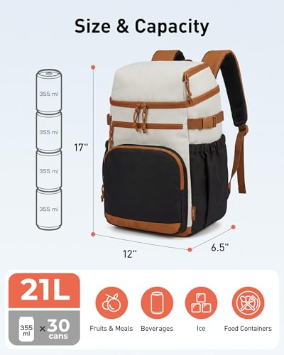 TOURIT Backpack Cooler Leak Proof 28 Cans Cooler Backpack Insulated Waterproof Cooler for Men and Women, Picnic, Hiking, Work, Trip - color: Brown