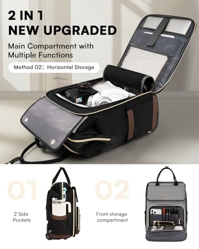Rolling Backpack for Women, Travel Rolling Laptop Backpack with Wheels, Vertical & Horizontal Storage 2 In 1, Flip-Top Design, Water-Resistant Overnight College Underseat Carry on Luggage, Dark Gray - color: Dark Gray