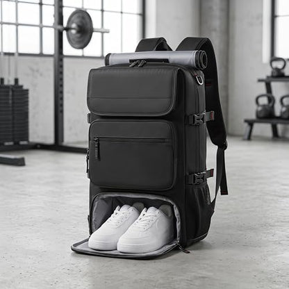 Travel BackpackWaterResistant Large LaptopBackpack with Shoe CompartmentMulti-Pocket Carry On Backpack for Business Work Trip - color: Black