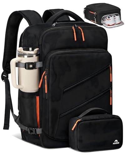 MATEIN Carry on Backpack for Airplanes, 40L Travel Backpack Airline Approved with Shoe Compartment Detachable, Water Resistant Large Carry on Bag with Wet Pocket for Flight Essentials, Fits 17" Laptop - color: Black, size: X-Large