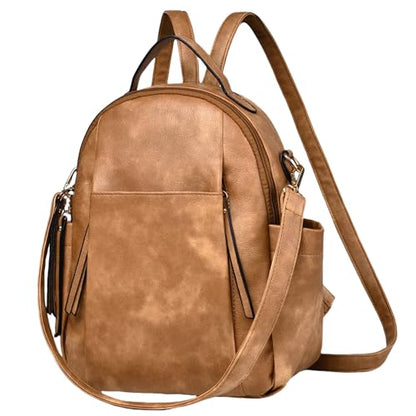 Small Backpack for Women Designer Leather Mini Backpack Purse Ladies Fashion Roomy Shoulder Handbag (Apricot) - color: Apricot