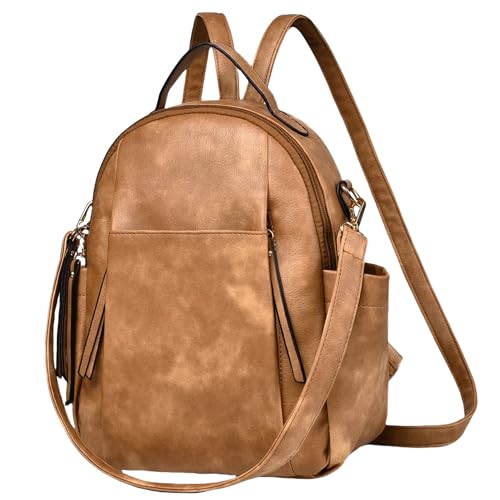 Small Backpack for Women Designer Leather Mini Backpack Purse Ladies Fashion Roomy Shoulder Handbag (Apricot) - color: Apricot