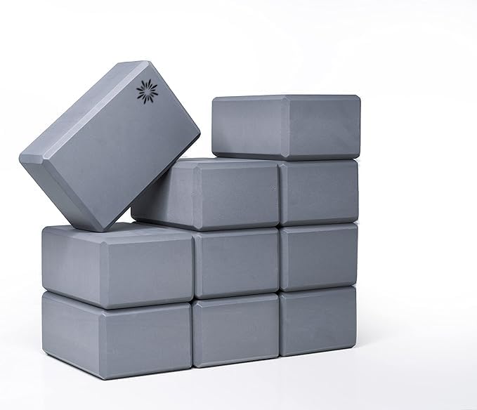 4" Yoga Block, 10 Pack Bulk EVA Foam Yoga Blocks, Firm and Supportive Yoga Brick, Balance Foam for Stretching, Pilates, and Workout, 4" x 6" x 9" - color: Cool Gray