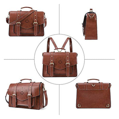 ECOSUSI Backpack for Women Briefcase Messenger Laptop Bag Vegan Leather Satchel Work Bags Fits 15.6 inch Laptops, Coffee - color: 1-coffee-l