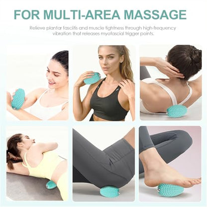 Silicone Vibrating Massage Ball with Rolling Head, 3-Speed Myofascial Massage Roller for Plantar Fasciitis Relief, Hip & Psoas Release, Trigger Point Therapy for Neck, Back, Foot (Blue) - color: Blue