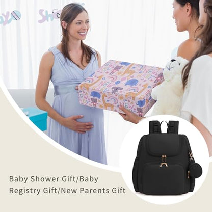 CEI-CEI Neoprene Diaper Bag Backpack Stylish Baby Maternity Bags Travel Tote for Mom with Insulated Pockets, Changing Pad, Stowable Shoulder Strap - color: Black