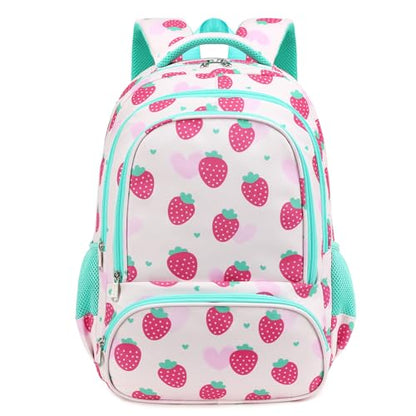 abshoo Kids Backpack For Girls Elementary Kindergarten Bookbag (Strawberry) | Lightweight,Multi-pocket,Front chest buckle,Reflective strip, Breathable widened strap, School Bags - color: Strawberry