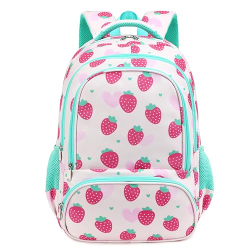 abshoo Kids Backpack For Girls Elementary Kindergarten Bookbag (Strawberry) | Lightweight,Multi-pocket,Front chest buckle,Reflective strip, Breathable widened strap, School Bags - color: Strawberry