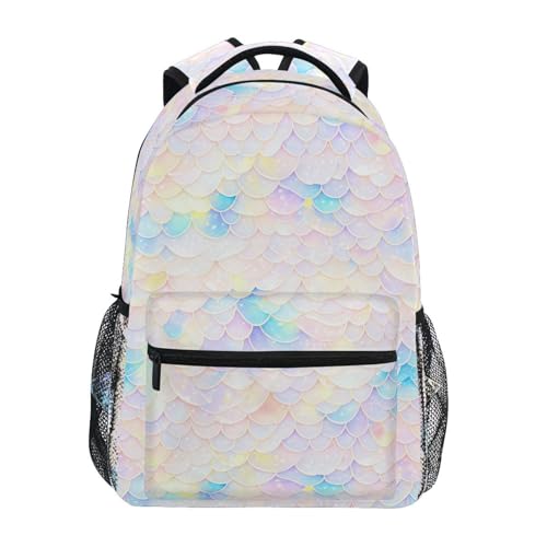 Fun Backpack for Women Men Waterproof Vintage Daypacks with Chest Strap for College Work White Fish Scale Shimmering - color: Multicolor07