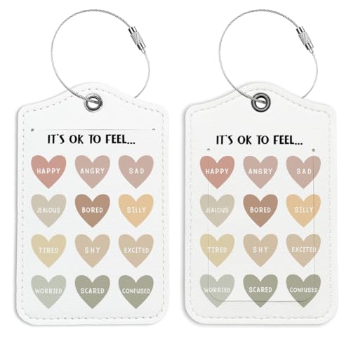 Emotions Feelings Mental Health Luggage Tags for Suitcases 2 Pack, It's OK to Feel Leather Luggage Tag with Privacy Name ID Label and Stainless Steel Loop for Travel Bag Suitcase - color: Emotion Affirmation