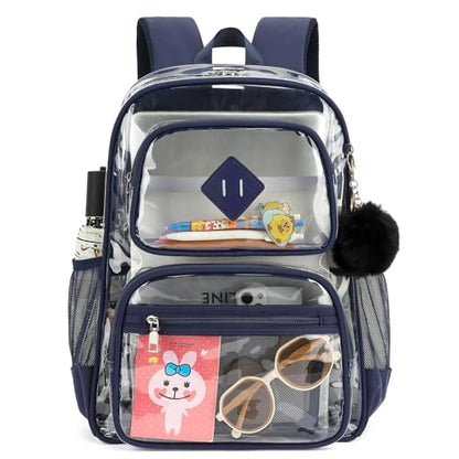 Heavy Duty Clear Backpack for Girls Boys Transparent School Bookbag Kids Durable PVC See Through Backpack-Navy Blue - color: Navy Blue