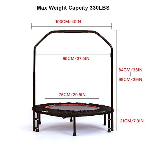Foldable Trampoline-40 Inch Mini Fitness Rebounder with Adjustable Foam Handrail for Kid Adults,Great Exercise Trampoline Indoor/Garden/Workout,Max Load 330lbs