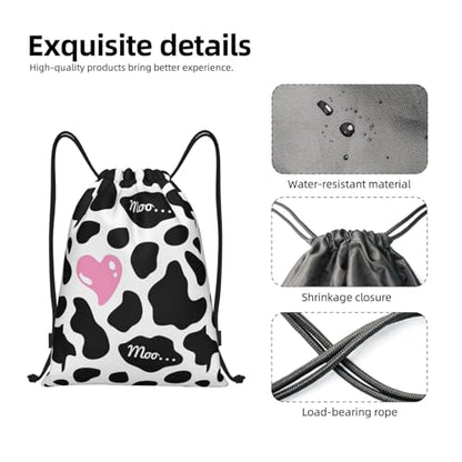 Gianlaima Black And White Cow Print Love Heart Cute Pink Drawstring Bags Backpack Sport Ball Bag Sport Gym Sack Drawstring Bag String Bag Yoga Dance Travel Bag For Men Women - color: Black4