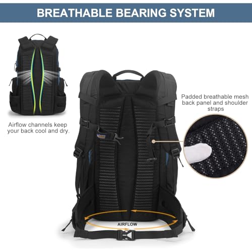 MOUNTAINTOP 30L Hiking Backpack,Men Women Camping Backpack,Lightweight Trekking Travel Backpacks for Climbing Skiing Cycling - color: Black&blue-30l, size: 30L