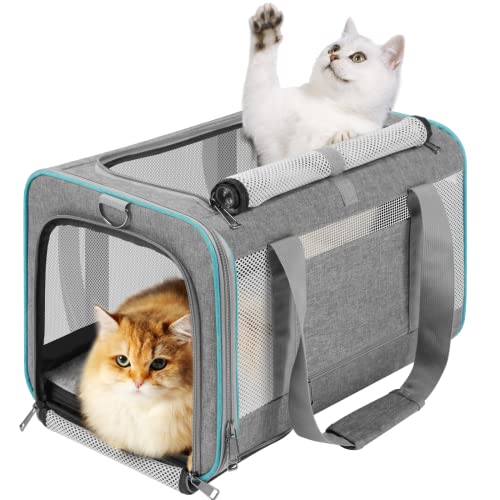 GAPZER Pet Carrier for Large Cats 20 lbs+ / Soft Sided Small Dog Travel Carriers Top Load/Collapsible Carrier Bag for Big Cat / 2 Kittens Sturdy Transport Carriers Long Trips/Medium Cats 15 pounds - color: Grey