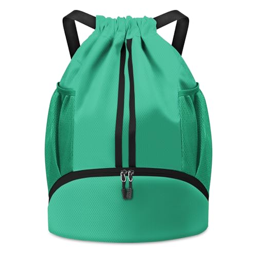 BROTOU Soccer Bags, Football Backpack, Volleyball Bag, Drawstring Backpack with Ball and Shoe Compartment, Football bags for Equipment Swim Gym Bag - color: Light Green
