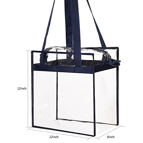 BAGAIL Clear Bags 12x6x12 Stadium Approved Clear Tote Bag with Zipper Closure Crossbody Shoulder Bag with Adjustable Strap - color: Navy