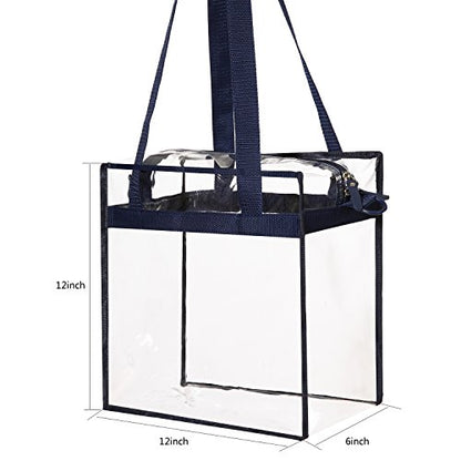 BAGAIL Clear Bags 12x6x12 Stadium Approved Clear Tote Bag with Zipper Closure Crossbody Shoulder Bag with Adjustable Strap - color: Navy