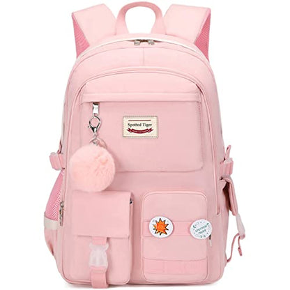Spotted Tiger School Backpack for Girls Backpack with Lunch Box Anime Bookbag Set School Bag Kawaii Backpacks for Girls Teens (Pink) - color: Pink
