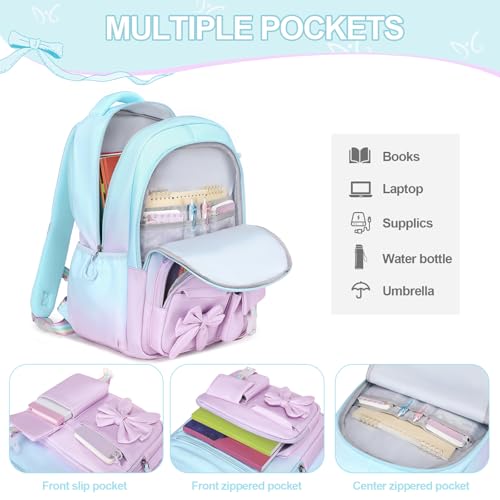 DIGOBAY Backpack for Girls, 3PCS Girls Backpack for School with Lunch Bag Pencil Case, Cute Kids Teens Bookbag for Kindergarten Elementary Preschool Middle School - color: Gradient Blue-purple