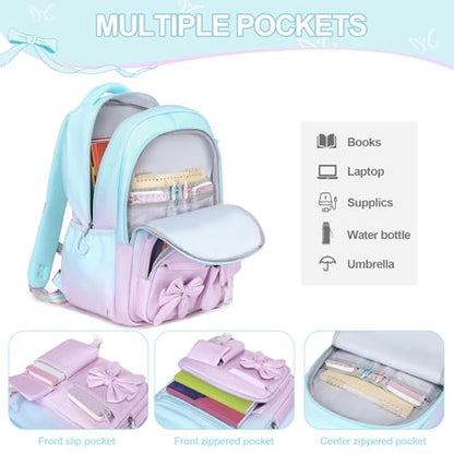 DIGOBAY Backpack for Girls, 3PCS Girls Backpack for School with Lunch Bag Pencil Case, Cute Kids Teens Bookbag for Kindergarten Elementary Preschool Middle School - color: Gradient Blue-purple