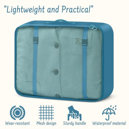 9 Set Packing Cubes for Travel Essentials - Lightweight Carry-On Luggage Organizer Bags with Shoe, Clothes & Laundry Bags for Airplane, Family & Business Travel, Lake blue - color: Lake blue