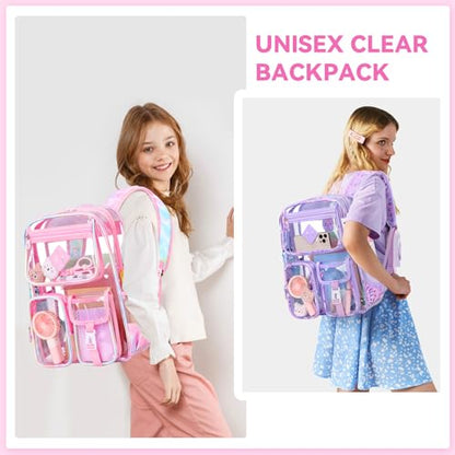 PIG PIG GIRL Clear Backpack for School,Heavy Duty PVC Transparent Bookbag for Girls Stadium Approved See Through Backpack - color: 10-pink Tie-dye