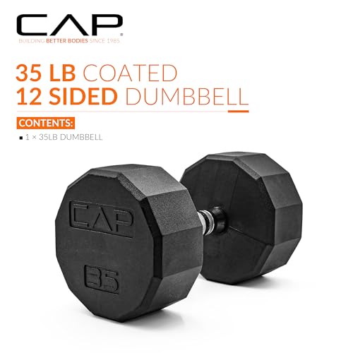 CAP Barbell Coated Hex Dumbbell Weight - Single | 10-120 lbs | Multiple Options - size: 35 lb, style: 12-Sided - Chrome Handle