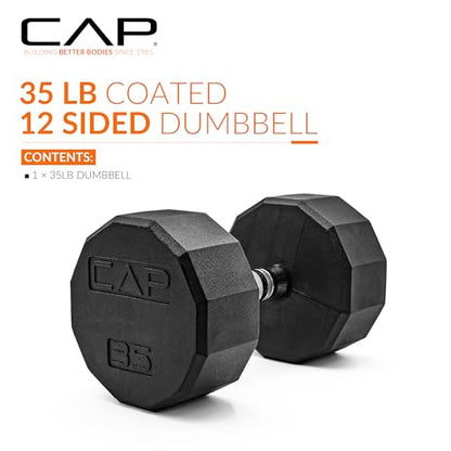 CAP Barbell Coated Hex Dumbbell Weight - Single | 10-120 lbs | Multiple Options - size: 35 lb, style: 12-Sided - Chrome Handle