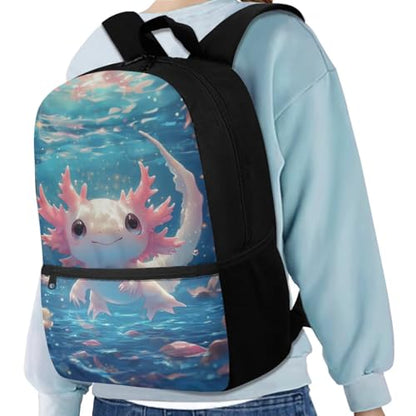 Cute Axolotl Backpack for Girls Kids Backpack with Lunch Box Water Bottle Carrier with Strap and Big Pencil Case 4PCS Set Bookbag with Front Pocket for School 17" Sturdy Elementary School Bag - color: Axolotl-1