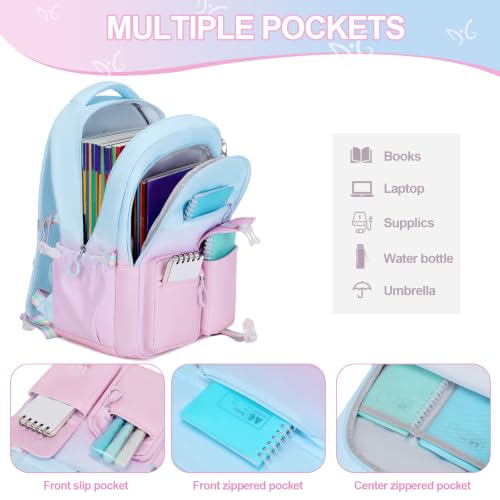 DIGOBAY 3PCS Girls Backpack for School, Kids Backpack for Girls with Lunch Bag Pencil Case, Kids Bookbag Teen Girl Backpacks for Elementary Middle High College School (Blue-purple Gradient) - color: Blue-purple Gradient